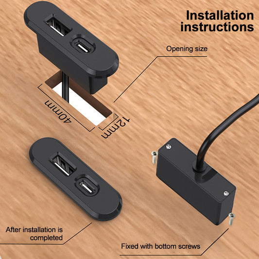 Dual USB-C Type-C Charger, Desktop Embedded Mini USB Hub, Portable Sofa Hidden Charger, 36V Power, Office Desk Hole Charger for Electronics Accessories