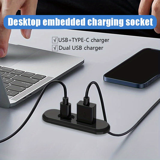 Dual USB-C Type-C Charger, Desktop Embedded Mini USB Hub, Portable Sofa Hidden Charger, 36V Power, Office Desk Hole Charger for Electronics Accessories
