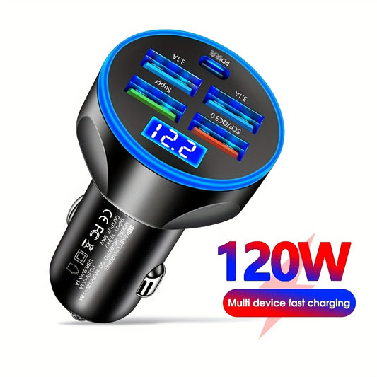 120W Car Charger 4USB Fast Charge PD Interface Charger 3.1A Super Fast Charge High Power Car Phone Charger Car Electronics Car Internal Accessories