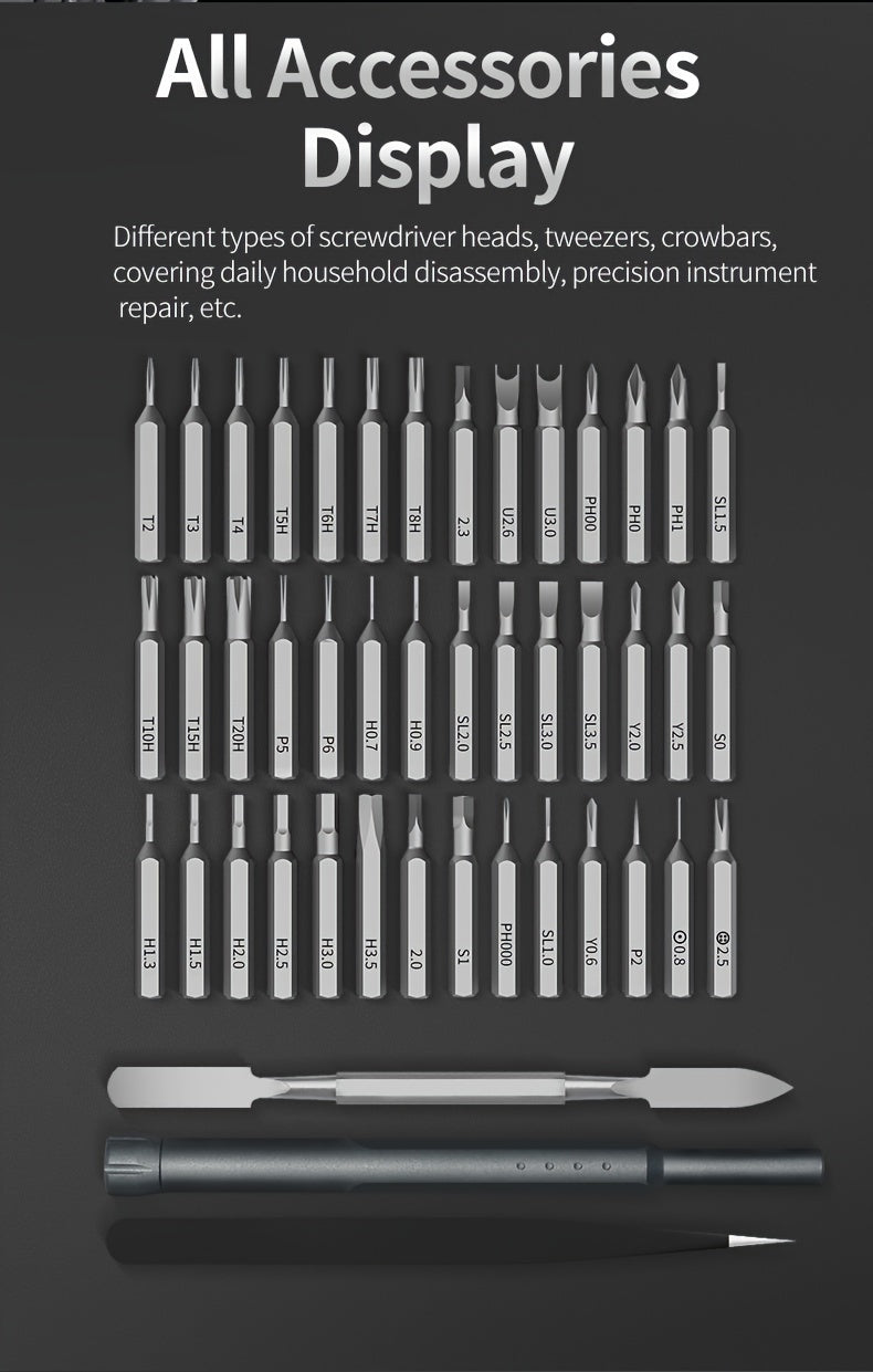 44-in-1 Precision Screwdriver Set - Durable Metal, Cordless Operation, Ideal for Electronics & Repairs