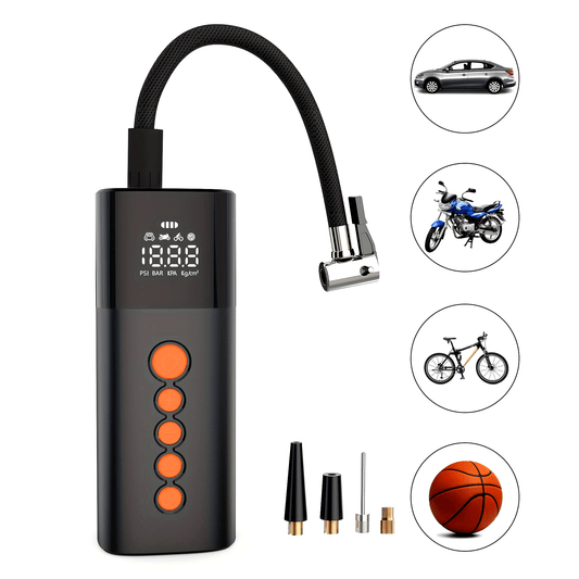 9000mAh Cordless Tire Inflator - Portable Air Compressor with 150 PSI Pressure, Rechargeable Battery, LED Light, and Multi-Valve Adaptors for Car Tires, Ebike, Motorcycles, Bicycles, and Inflatable Balls