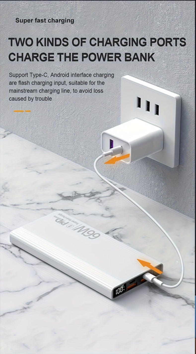 2025 New, 66W Super Fast Charging Power Bank, Large-capacity Portable Power Bank, Flash Charging Ultra-thin Model, Suitable For Android Electronics/mobile Phone Device Charging, Equipped With LED Display/dual Output Ports/mul