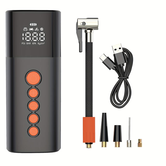 9000mAh Cordless Tire Inflator - Portable Air Compressor with 150 PSI Pressure, Rechargeable Battery, LED Light, and Multi-Valve Adaptors for Car Tires, Ebike, Motorcycles, Bicycles, and Inflatable Balls
